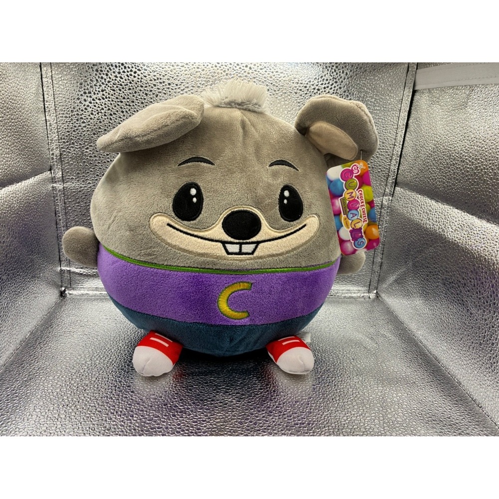 Chuck E Cheese Gumball Cutie Beans Plush Fiesta Mouse Mascot Grey Purple 660310